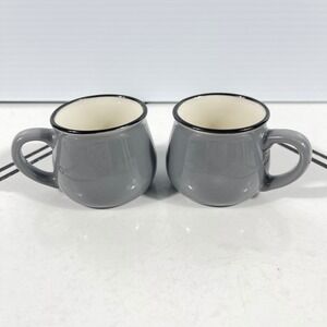Robert Stanley Home Collection Grey Espresso Mugs Set of 2 Black Rim Ceramic